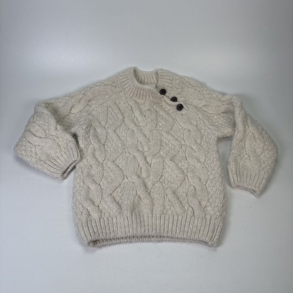 ZARA Baby Cable Knit Sweater 18-24 Months Cream Chunky Knit Pullover Button